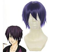 Parrucca cosplay Anime Gintama Takasugi Shinsuke Parrucca corta sintetica viola resistente al calore Parrucche + Cappellino parrucca