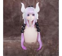 Parrucca cosplay anime Kanna Kannakamui Viola chiaro Capelli lunghi sintetici con corno di drago Prop Set completo Parrucche da festa per donna Copricapo e parrucca