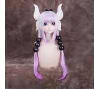 Parrucca cosplay anime Kanna Kannakamui Viola chiaro Capelli lunghi sintetici con corno di drago Prop Set completo Parrucche da festa per donna Copricapo e parrucca