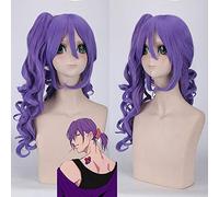 Parrucca cosplay anime Kuroko no Basket Murasakibara Atsushi lunghi capelli viola ondulati con parrucche cosplay coda di cavallo di 60 cm parrucche viola + cappuccio parrucca Taglia unica PL-026