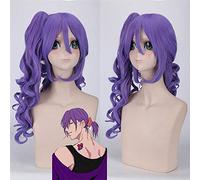 Parrucca cosplay anime Kuroko No Basket Murasakibara Atsushi lunghi capelli viola ondulati con parrucche costume da coda di cavallo di 60 cm + cappuccio parrucca
