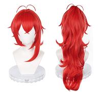 Parrucca Cosplay Anime, Parrucca Genshin Impact, con Cappuccio Parrucca Gratuito, per Halloween, Festa, Carnevale, vita Notturna, Concerti, Matrimoni (Diluc Ragnvindr)