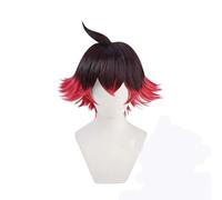 Parrucca cosplay anime, Parrucca PROMARE Gueira nera sfumata rossa corta sintetica resistente al calore for cosplay con cappuccio