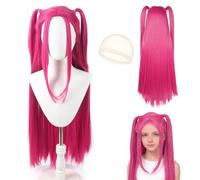 Parrucca Cosplay Anime, Parrucca Rosa da Cosplay, Mira parrucca Rosa con Retina Per Capelli, per Halloween Carnevale Festa a Tema Cosplay, Simpatico Regalo per i Fan