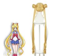 Parrucca cosplay anime Sailor Moon doppia coda di cavallo lunga rettilinea bionda giallo limone capelli sintetici per parrucche da festa in costume di Halloween dm076 2
