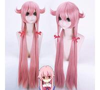 Parrucca cosplay Anime the Future Diario Yuno Gasai Parrucca 100 cm lunga rosa capelli sintetici dritti Mirai Nikki Parrucche + Cappellino parrucca