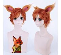 Parrucca cosplay anime Zootopia Nick Wilde Parrucca corta arancione capelli corti Costume Parrucche sintetiche per festa di Halloween Carnevale con parrucca e orecchio