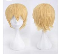 Parrucca cosplay bionda per feste corte di Halloween 30 cm / 13,8 pollici corta parrucche sintetiche dorate per capelli parrucche da principessa per uomo parrucca comune K049-12