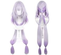 Parrucca Cosplay, Capelli Lunghi Lisci Viola con Frangia e Due Code di Cavallo per Donne Halloween Cosplay