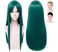 Parrucca cosplay CaseEden liscia lunga 60 cm verde resistente al calore inclu...