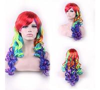 Parrucca cosplay colorata GHK lunga ondulata a buon mercato Cosplay Parrucche sintetiche colorate per donna + cappuccio parrucca
