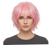 Parrucca cosplay corta con frangia - Parrucca anime sintetica a strati soffici resistente al calore per costume, Halloween e uso quotidiano