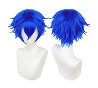 Parrucca Cosplay Corta Universale For PC 1 Da Uomo Diritta Argento Rosso Rosa Biondo Erba Verde Nero Dritto For La Festa In Costume Di Halloween Facile Da Indossare(Blue)