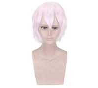 Parrucca cosplay di 35 cm rosa bianco e rosso intenso Parrucca arcanum Parrucca corta per uomo e donna Parrucca sintetica Testa parrucca PL-598-1