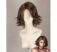 Parrucca cosplay di Final Fantasy FF10 X2 Yuna corta in stile marrone capelli resistente al calore per capelli + cappuccio parrucca gratuito