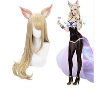 Parrucca cosplay di GHK League Of Legends Ahri con due orecchie Fox a nove code KDA LOL 85cm Parrucche sintetiche per capelli Fibra ad alta temperatura Perucas