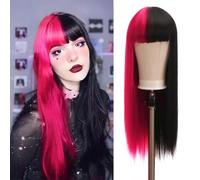Parrucca Cosplay Draculaura, Parrucca Rosa Nera per Ragazze, Parrucca Lunga Liscia Bicolore, Accessori per Parrucche Cosplay Anime per Carnevale Halloween Natale Compleanno Festa Cosplay