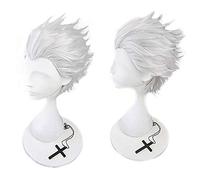 Parrucca Cosplay Emiya Parrucche Shaggy Layered Sintetico Breve Dritto Bianco Festa di Carnevale Halloween Parrucca MZ-1193