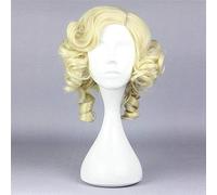 Parrucca Cosplay Fata Madrina Cenerentola Corta Riccia Bionda Oro Fibra Resistente al calore Capelli Sintetici per Adulto Taglia unica 016G