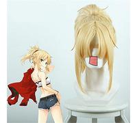 Parrucca Cosplay Fate Apocrypha Mordred 40 cm Parrucche sintetiche resistenti al calore lunghe lunghe dorate Pelucas + Parrucca Cap 235G