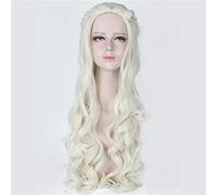 Parrucca cosplay film bianco Regina parrucca cosplay ondulata giallo chiaro e argento capelli sintetici parrucche costume Alice Wonderland dm765 1