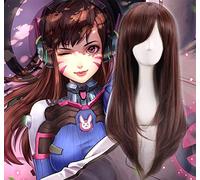 Parrucca Cosplay GHK capelli lisci lunghi castani OW D.Va Hana Song