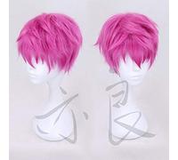 Parrucca Cosplay GHK La vita disastrosa di Saiki K. Occhiali Saiki Kusuo Uomo Capelli rosa sintetici corti rosa
