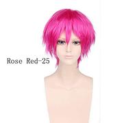 Parrucca Cosplay GHK sintetica da 8 pollici con frangia Nero Bianco Blu Rosa Bionda Capelli bianchi per uomo Costume anime 25