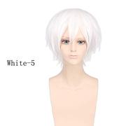 Parrucca cosplay GHK sintetica da 8 pollici con scoppi neri bianchi blu rosa biondi capelli bianchi per uomo Costume anime 05