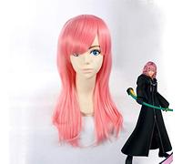 Parrucca cosplay Kingdom Hearts Marluxia 65cm Capelli sintetici lunghi ricci lunghi resistenti al calore Gioco anime Gioco Parrucca da festa Parrucca rosa Marluxia
