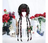 Parrucca Cosplay Lolita Da Donna Capelli Lunghi Dritti Intrecciati Con Frangia Colore Evidenziato Parrucche Quotidiane Di Halloween Meduse Pre-stilizzate (Red)