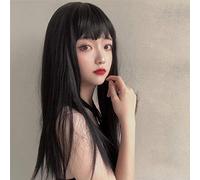 Parrucca cosplay Lolita parrucca nera lunga Halloween con parrucca sintetica resistente al calore per le donne M14