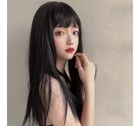 Parrucca cosplay Lolita parrucca nera lunga Halloween con parrucca sintetica resistente al calore per le donne M14