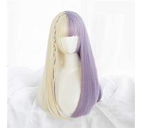 Parrucca cosplay Long Beige Purple By-Color Stitching sintetica con parrucca diritta Bangs for le donne