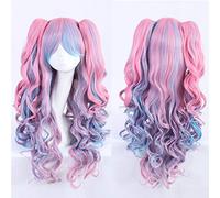 Parrucca cosplay Long Body Wave Lolita Parrucca universale spessa marrone Rosa Bionda viola blu Capelli sintetici multicolore con 2 parrucche coda di cavallo Parrucca lolita Beige