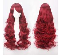 Parrucca cosplay lunga rosa ondulata rosa rossa da 80 cm Party Women Halloween anime Universale 80 cm ricci rosa bordeaux parrucche sintetiche per capelli parrucca ondulata comune K027-16