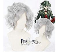 Parrucca Cosplay Monte Cristo Edmond Dantes FGO Fata Fate Grand Order Servant Avenger Parrucca sintetica corta per capelli ricci argento + Cappellino per parrucca 331A