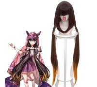 Parrucca cosplay Osakabehime di Fate Grand Order per donna Parrucca sintetica lunga 100 cm capelli lisci marrone Costume anime giallo sfumato