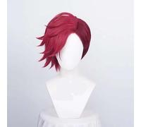 Parrucca cosplay, Parrucca cosplay anime Vi, capelli corti rossi rosa, regolabile, con cuffia for parrucca gratuita