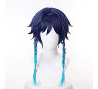 Parrucca cosplay, Parrucca Cosplay Blu Gradiente Resistente al Calore Sintetica 28 pollici con Cappuccio