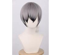 Parrucca cosplay, Parrucca cosplay con capelli corti neri sfumati grigi e cappuccio