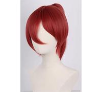 Parrucca cosplay, Parrucca Cosplay con riccioli blu e coda di cavallo rossa, capelli corti, con cuffia for parrucca