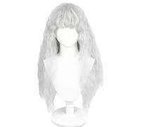 Parrucca cosplay, Parrucca Cosplay lunga riccia ondulata argento bianca con cuffia for parrucca