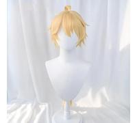 Parrucca cosplay, Parrucca lunga intrecciata dorata Genshin Impact Aether con cuffia for parrucca gratuita for cosplay