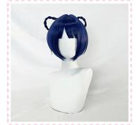 Parrucca cosplay, Parrucca nera regolabile resistente al calore con ghirlanda blu con cappuccio