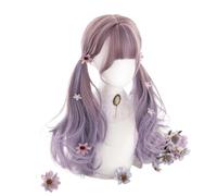 Parrucca Cosplay, Parrucche Party, Parrucca Fancy Parrucche lunghe e sciolte con onde sfumate viola, parrucca da cosplay quotidiana, frangia, capelli sintetici resistenti al calore