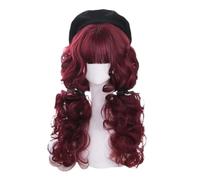 Parrucca Cosplay, Parrucche Party, Parrucca Fancy Parrucche sintetiche rosso vino con frangia riccia lunga media retrò Harajuku parrucca quotidiana parrucca resistente al calore for feste