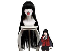 Parrucca cosplay per capelli sintetica resistente al calore per capelli lunghi dritti neri lunghi dritti Kakegurui Yumeko Jabami D-284
