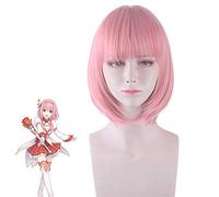Parrucca cosplay PL-114 di Princess Connect Re Dive Kusano Yui rosa corta sintetica resistente al calore Carnevale Halloween Party