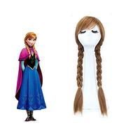 Parrucca cosplay principessa Anna 65 cm parrucche sintetiche resistenti al calore intrecciate lunghe per adulti Parrucca costume da festa di Halloween + cappuccio parrucca